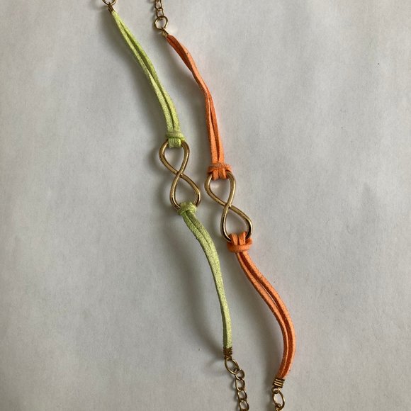 NWT Gold Infinity Charm Bracelet – Double-Stranded, Choose Orange or Lime Green - Picture 1 of 5